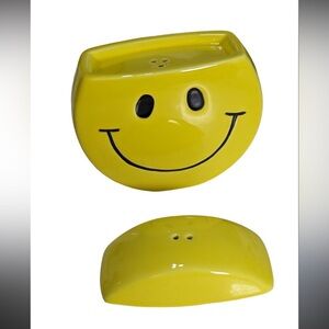 Rare Vintage Yellow Smiley Face Salt and Pepper Holder